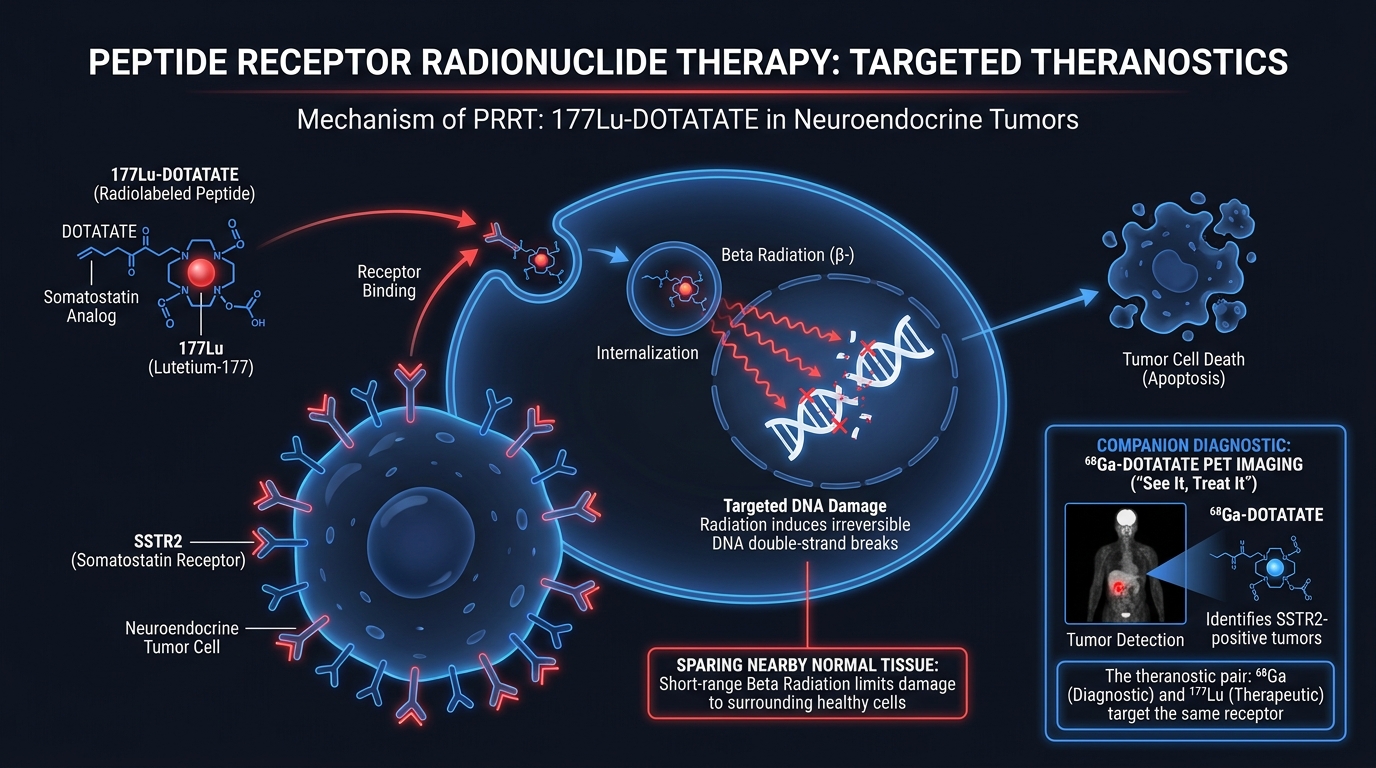 Mechanism of peptide receptor radionuclide therapy with 177Lu-Dotatate