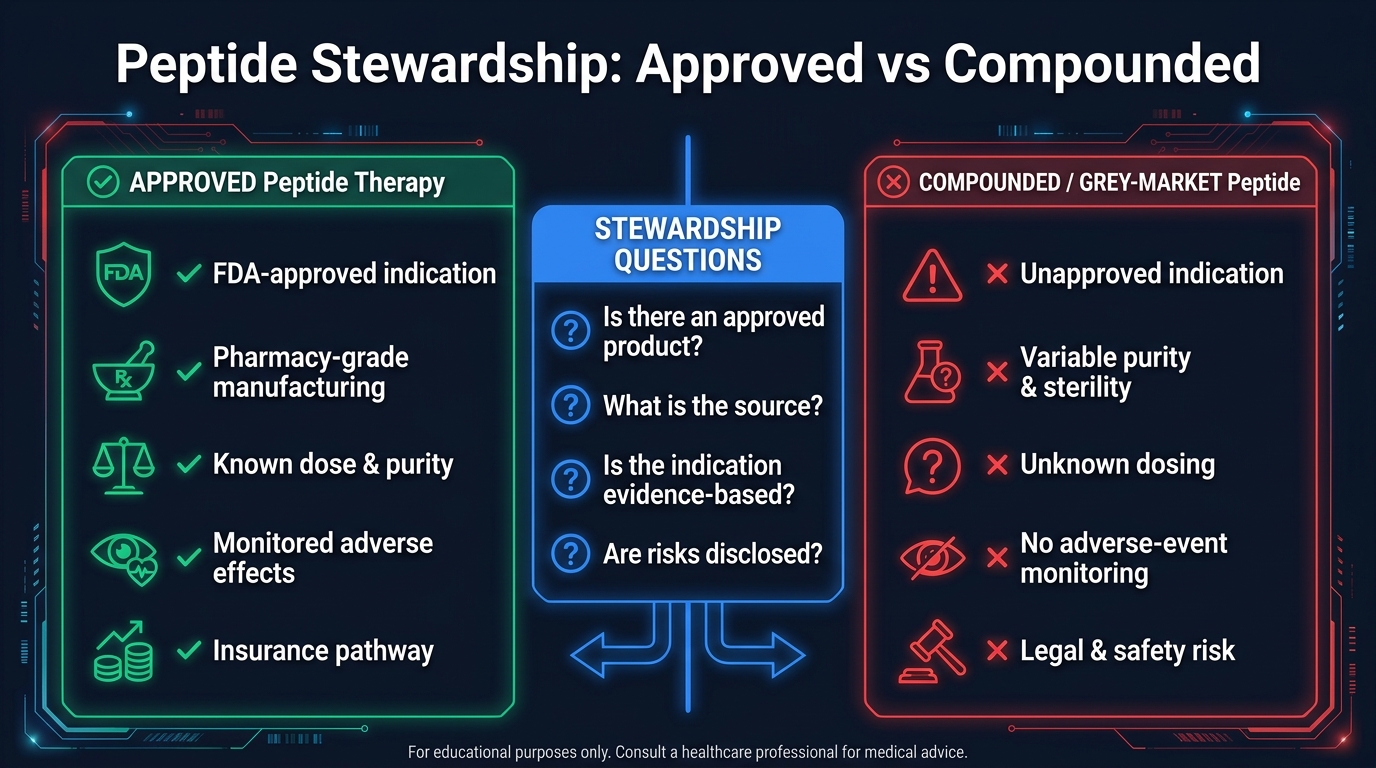 Clinical checklist for approved versus compounded peptide therapy