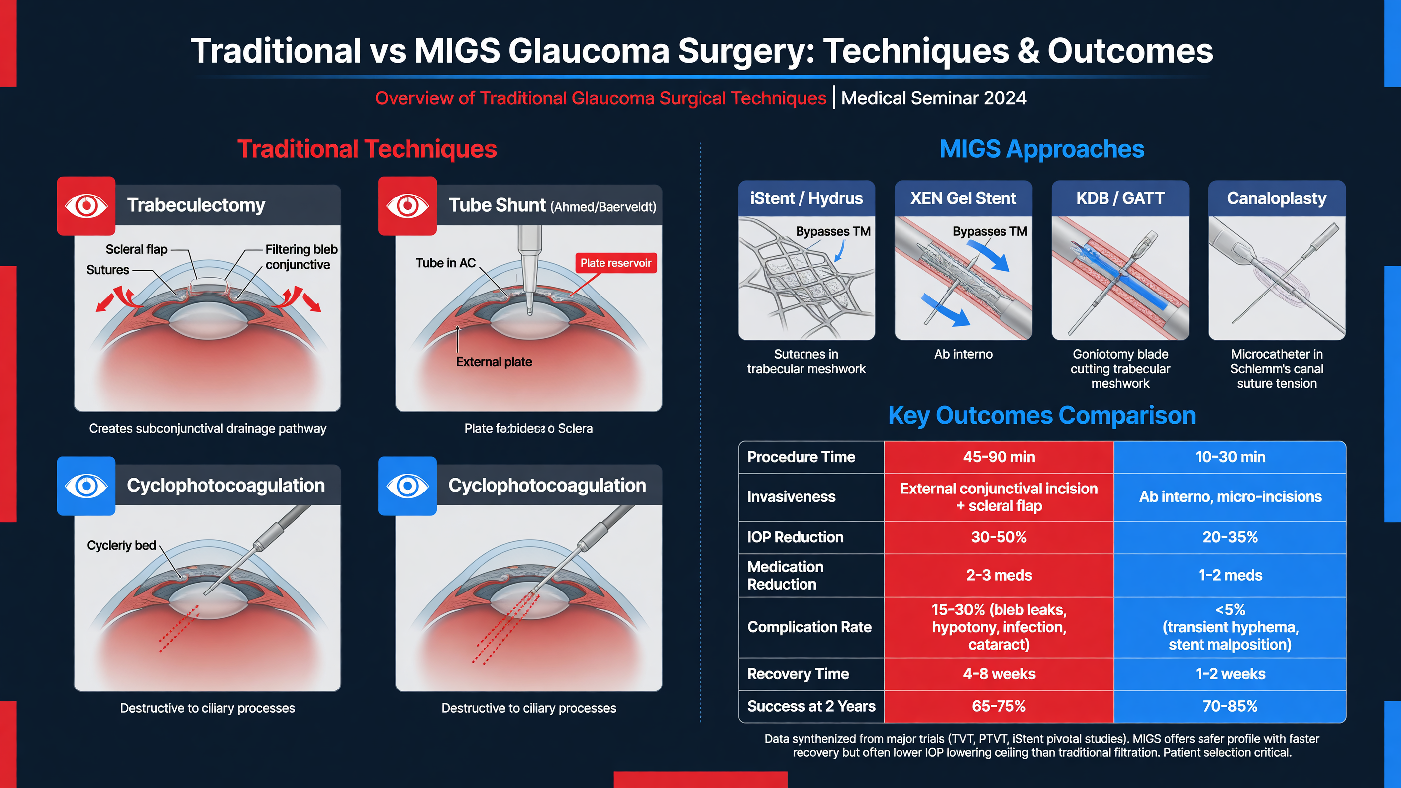 Comparison of surgical techniques and outcomes between traditional and MIGS approaches.