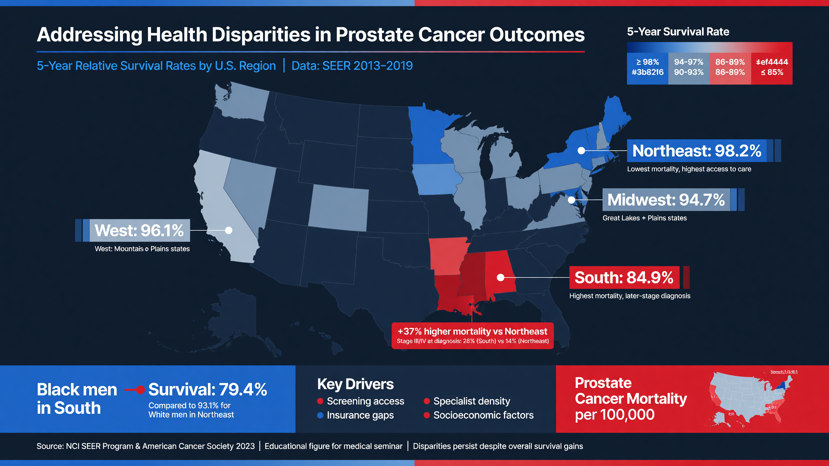 Map showing disparities in prostate cancer outcomes by region