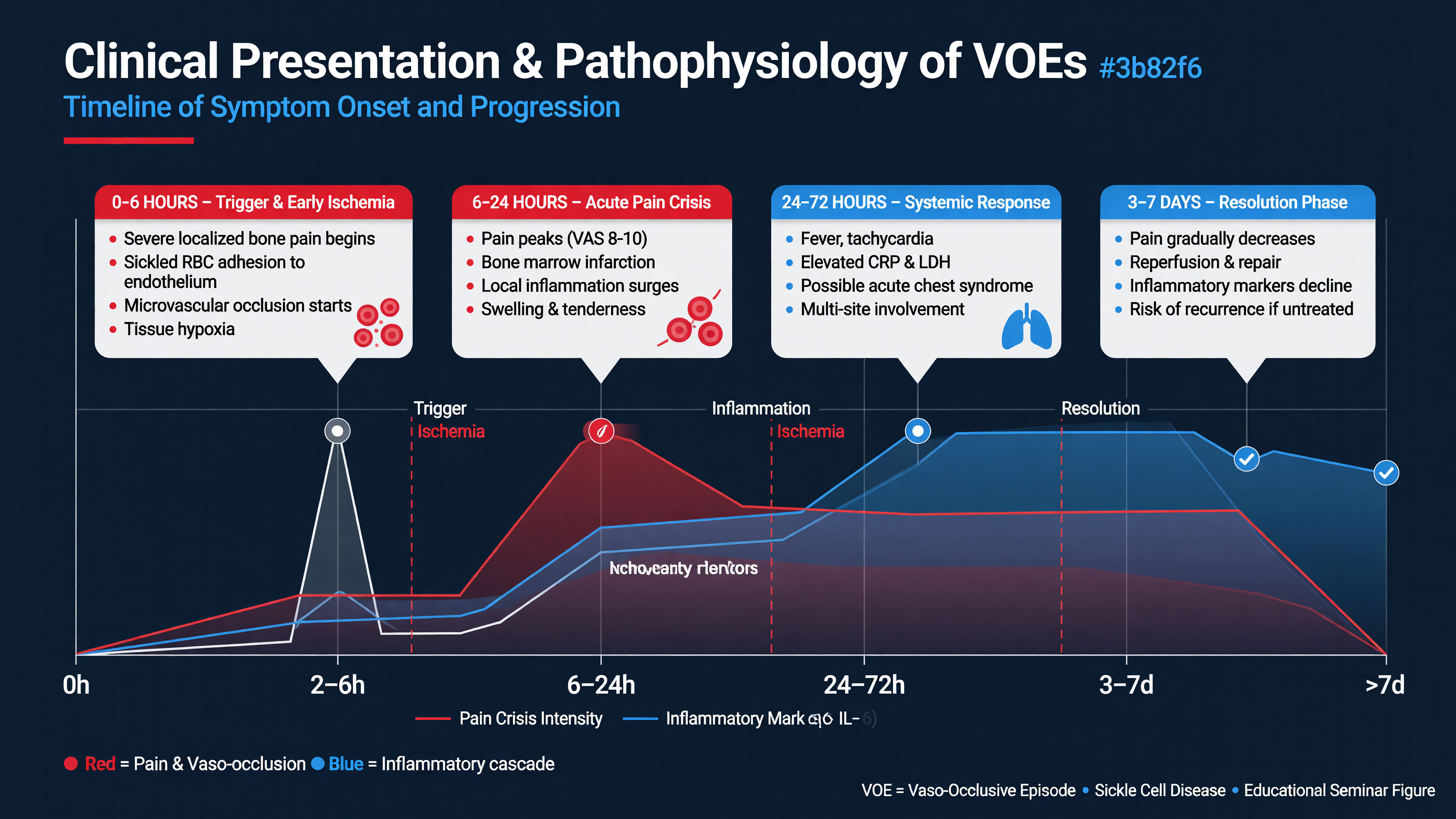Graph depicting the timeline of symptom onset and progression.