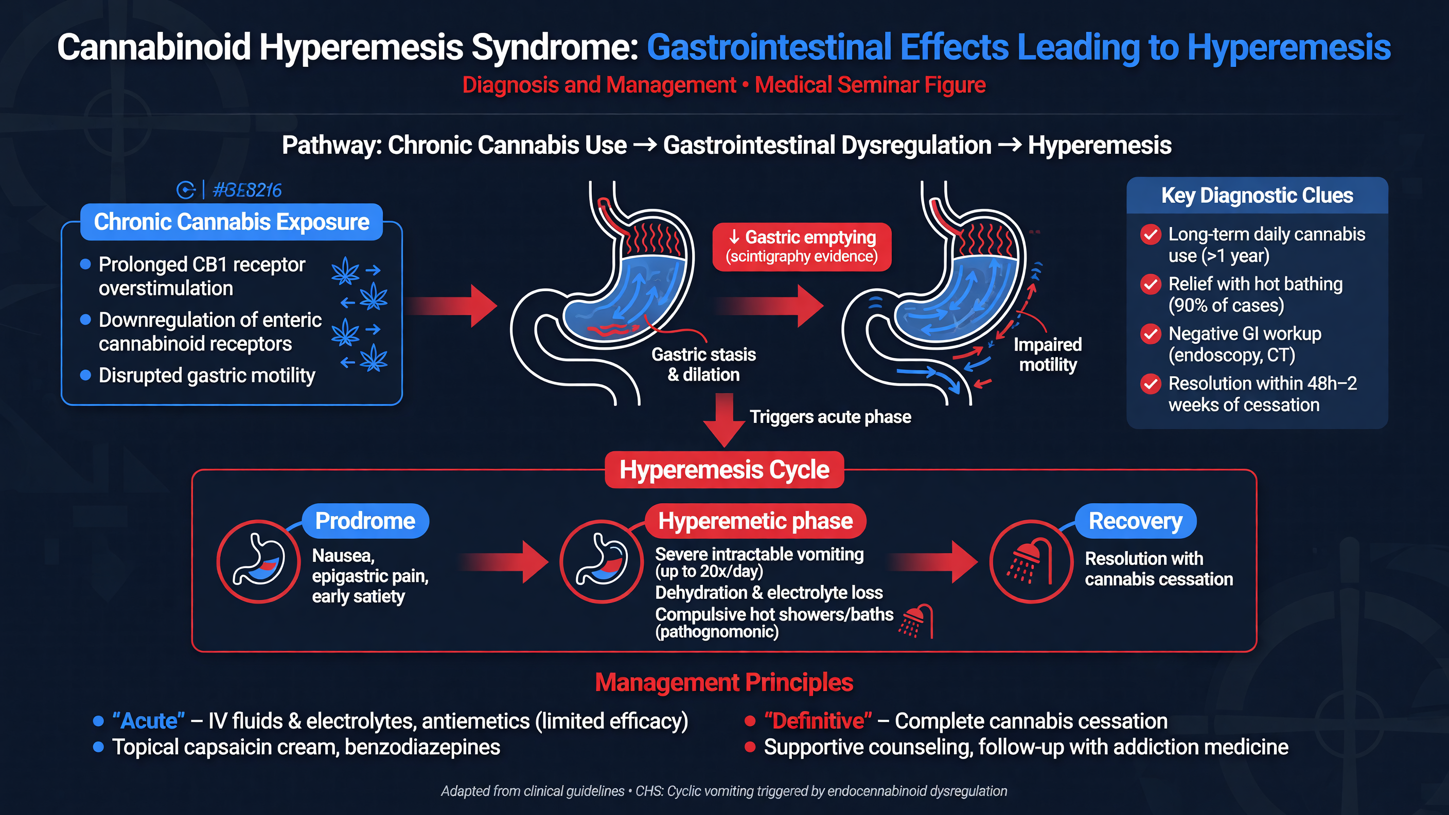 Diagram of gastrointestinal effects leading to hyperemesis