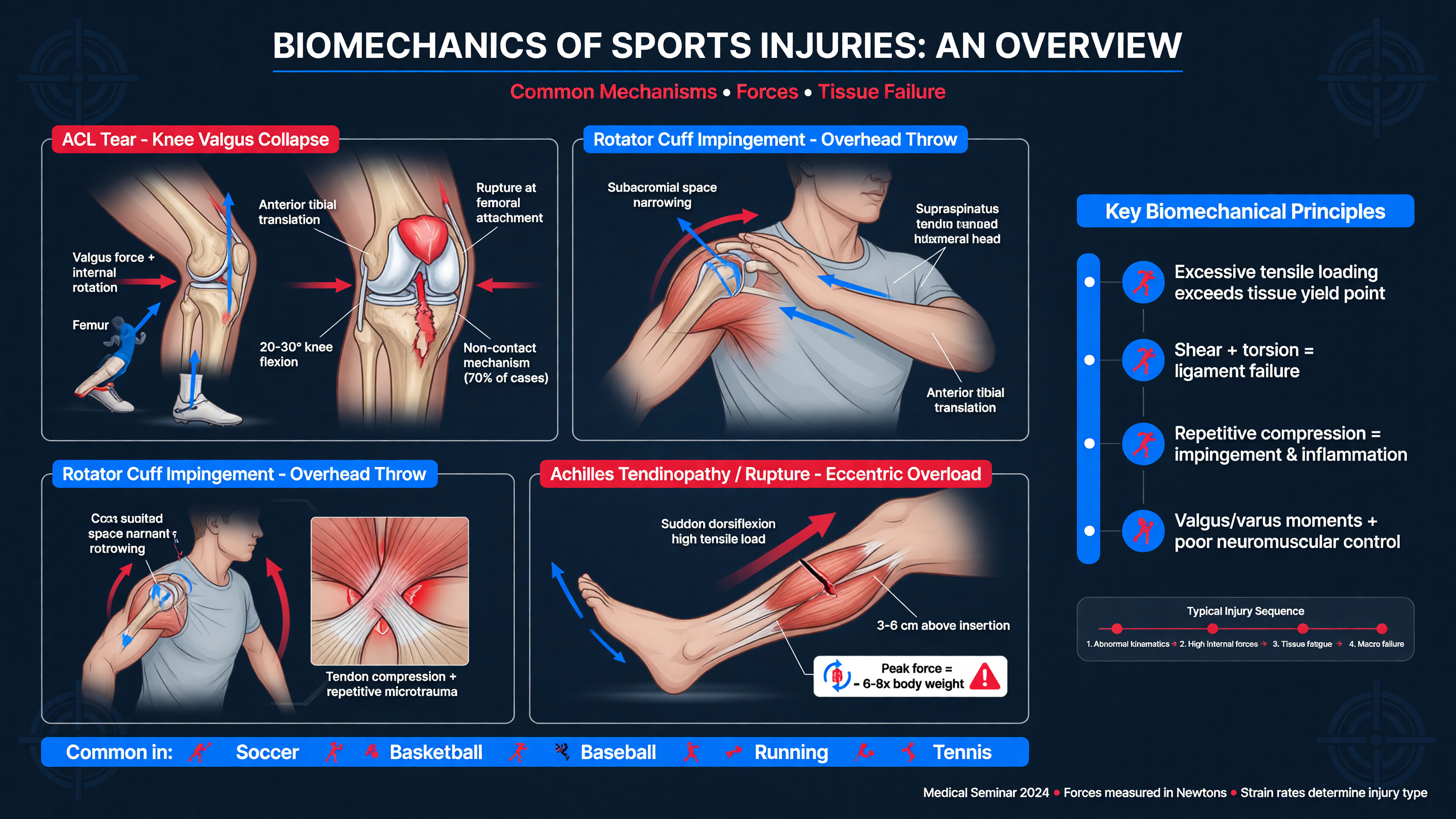 Diagram illustrating biomechanics of common sports injuries