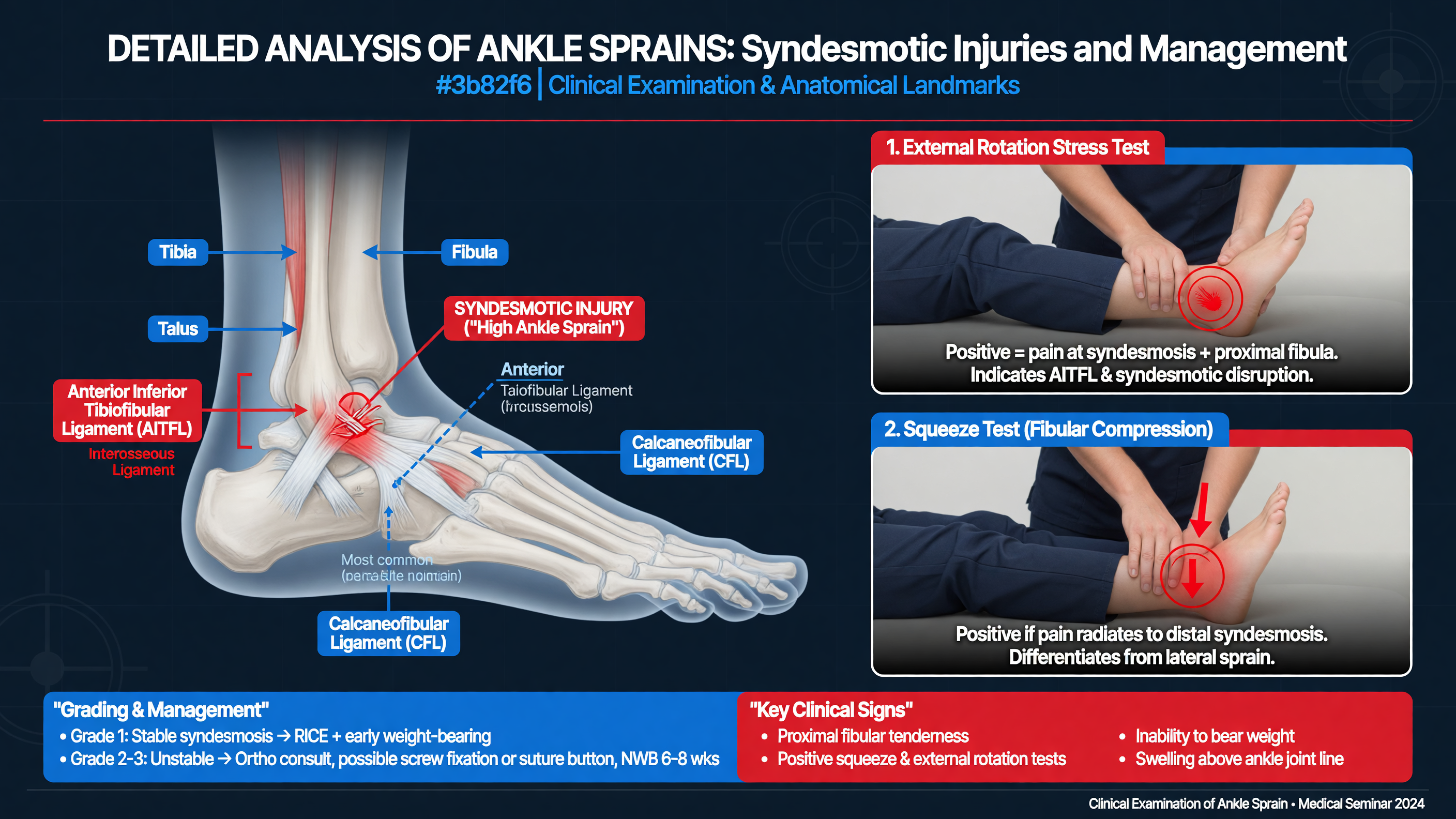 Clinical examination of an ankle sprain with relevant anatomical landmarks